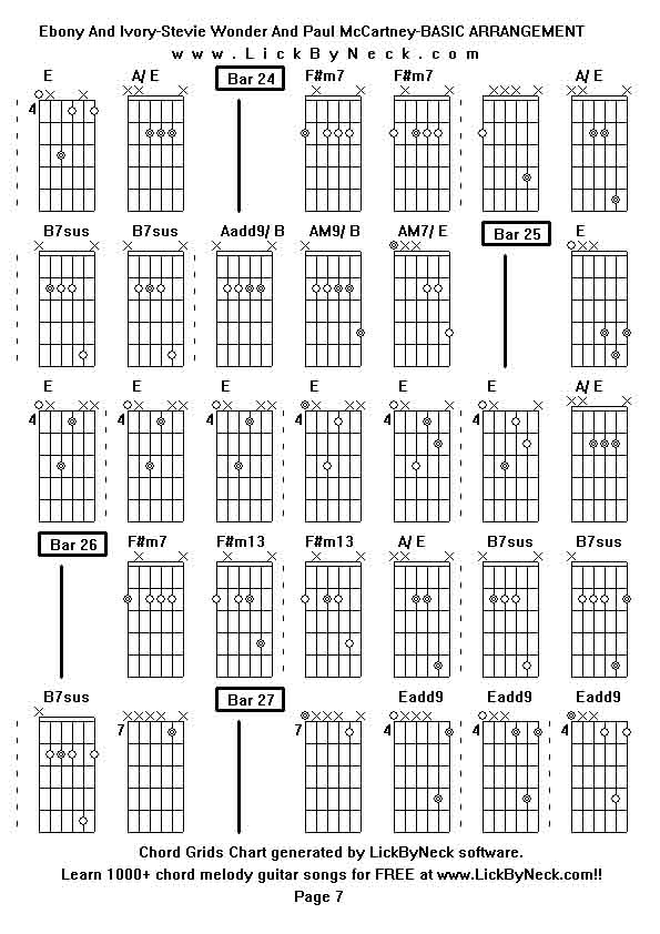 Chord Grids Chart of chord melody fingerstyle guitar song-Ebony And Ivory-Stevie Wonder And Paul McCartney-BASIC ARRANGEMENT,generated by LickByNeck software.